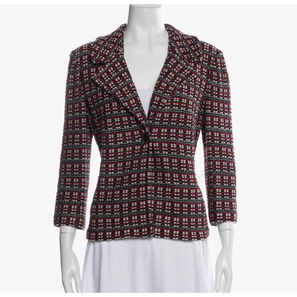 St John Tweed Pattern Single Button Blazer in Red, White, & Black sz 6